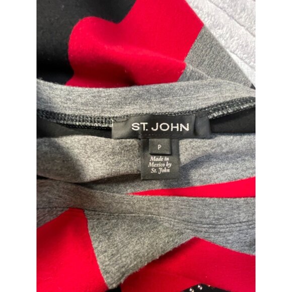 St. John Womens P/S Round Neck Short Sleeve Striped Tunic Top Gray Red Black - Picture 3 of 10